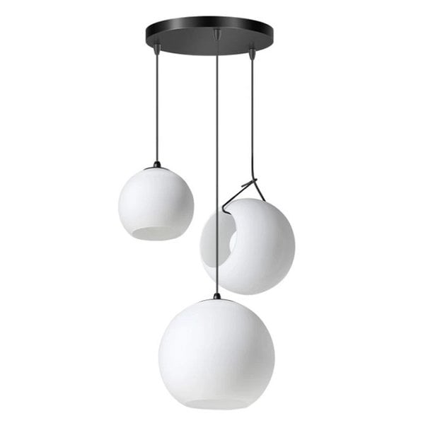 ETH Moderne - Hanglamp - Zwart - Opaal glas - 3 lichts - getrapt - Orb