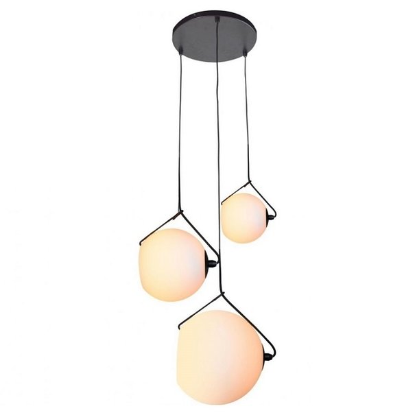 ETH Moderne - Hanglamp - Zwart - Opaal glas - 3 lichts - getrapt - Orb