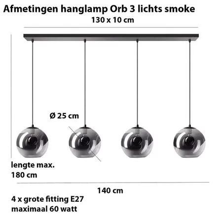 ETH Moderne hanglamp Orb 4-lichts Ø25 cm zwart met smoke glas