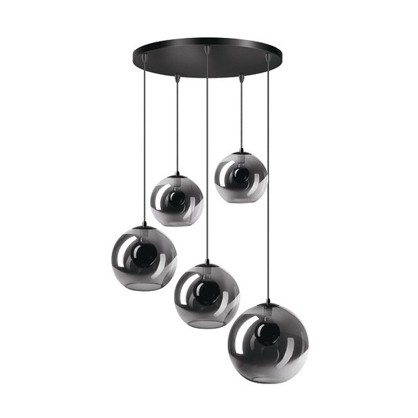 ETH Moderne - Hanglamp - Zwart - Smoke glas - 5 lichts - Orb