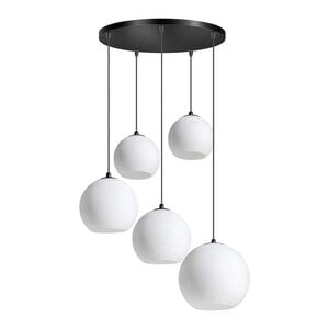ETH Vintage hanglamp Orb 5-lichts getrapt zwart met opaal glas