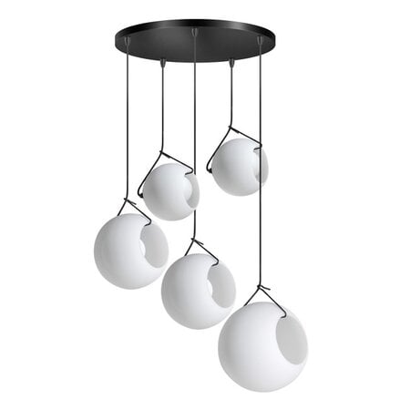 ETH Vintage hanglamp Orb 5-lichts getrapt zwart met opaal glas