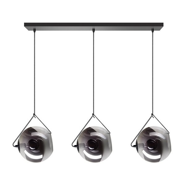 ETH Moderne - Hanglamp - Zwart - Smoke glas - 3 lichts - Ø25 cm - Orb
