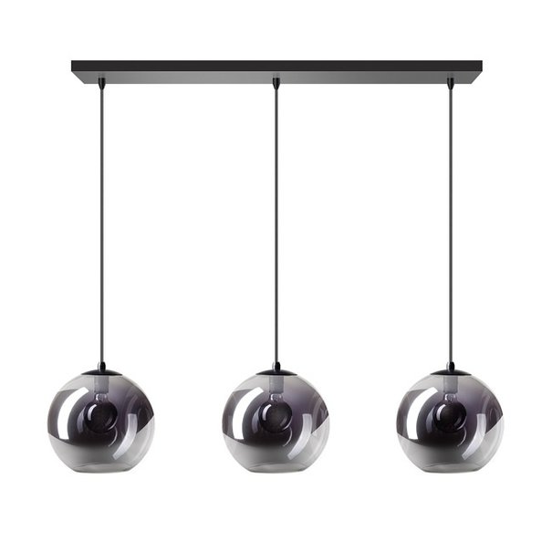 ETH Moderne - Hanglamp - Zwart - Smoke glas - 3 lichts - Ø25 cm - Orb