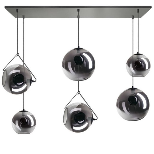 ETH Moderne - Hanglamp - Zwart - Smoke glas - 6 lichts - Orb