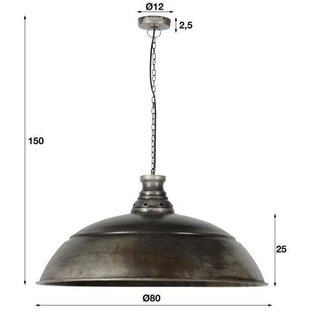 BelaLuz Industriële hanglamp Bromo oud zilver Ø80 cm