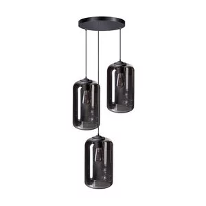 ETH Moderne hanglamp The John 3-lichts getrapt zwart met smoke glas