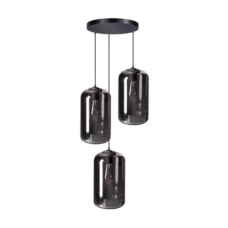 ETH Moderne hanglamp The John 3-lichts getrapt zwart met smoke glas