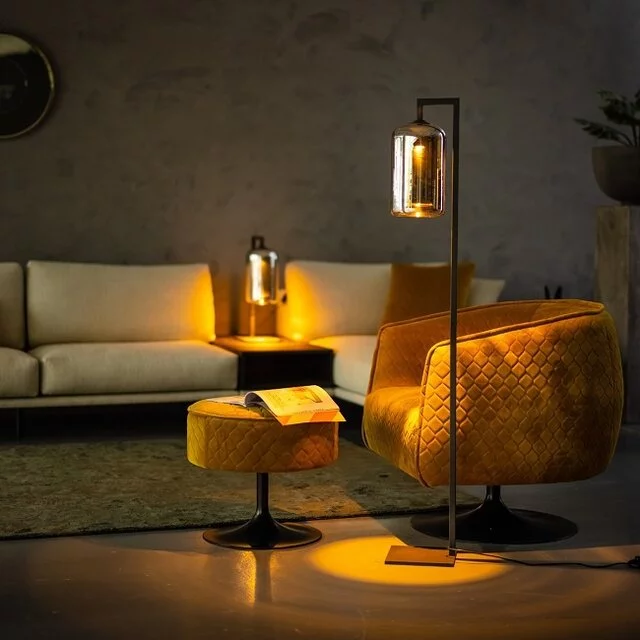 Vloerlamp The John 1-lichts smoke glas / zwart