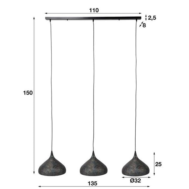BelaLuz Industriële - Hanglamp - Zwart / bruin - 3 lichts 32 cm - Cambal