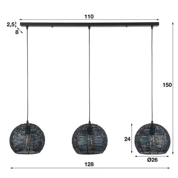BelaLuz Industriële - Hanglamp - Zwart / bruin - 3 lichts bolvormig - Zelda