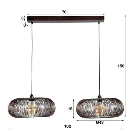 BelaLuz Modern Industriële hanglamp Vince 2-lichts brons met koperen las