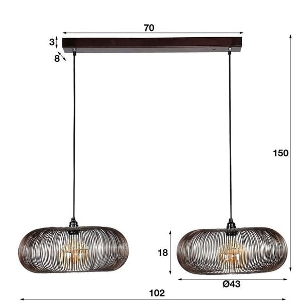 BelaLuz Modernindustriële - Hanglamp - Brons met koperen las - 2 lichts - Vince