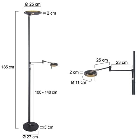 Steinhauer Moderne vloerlamp Turound Uplighter en leeslamp zwart