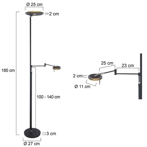 Steinhauer Moderne - Vloerlamp - Zwart - Uplighter en leeslamp - Turound