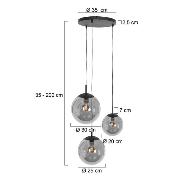 Steinhauer Moderne - Hanglamp - Smoke glas - 3-lichts getrapt - Bollique