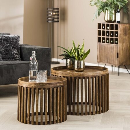 BelaLuz Landelijk salontafel Ubud 2 set massief mangohout