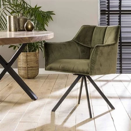 BelaLuz Modern eetkamerstoel Turn groen velvet velour draaibaar