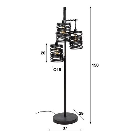 BelaLuz Industriële vloerlamp Lawu 3-lichts bruin