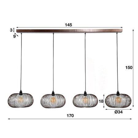 BelaLuz Modern Industriële hanglamp Vince 4-lichts brons met koperen las