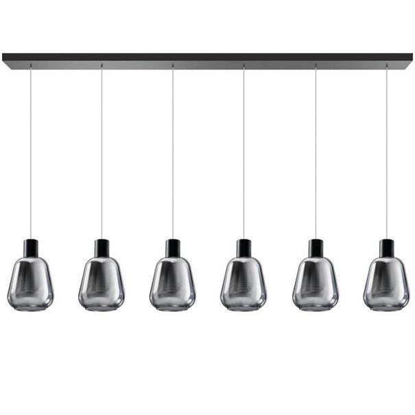 ETH Moderne - Hanglamp - Zwart - Smoke glas - 6 lichts - Gary