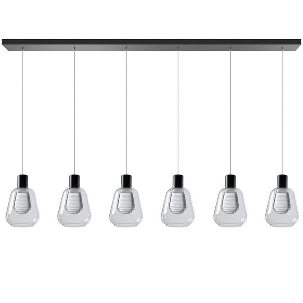 ETH Moderne - Design - Hanglamp - 6 lichts - Zwart - Helder glas - Gary