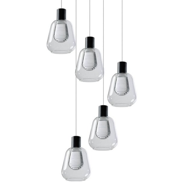 ETH Modern - Hanglamp - 5 lichts - Getrapt - Helder Glas -Gary