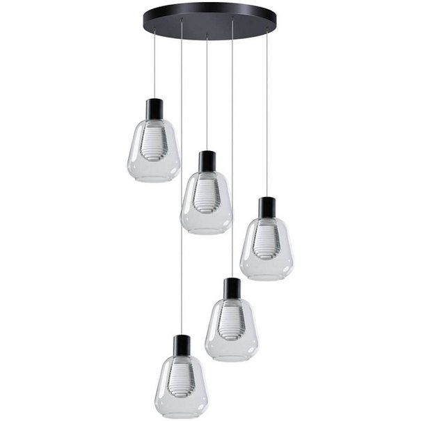 ETH Modern - Hanglamp - 5 lichts - Getrapt - Helder Glas -Gary
