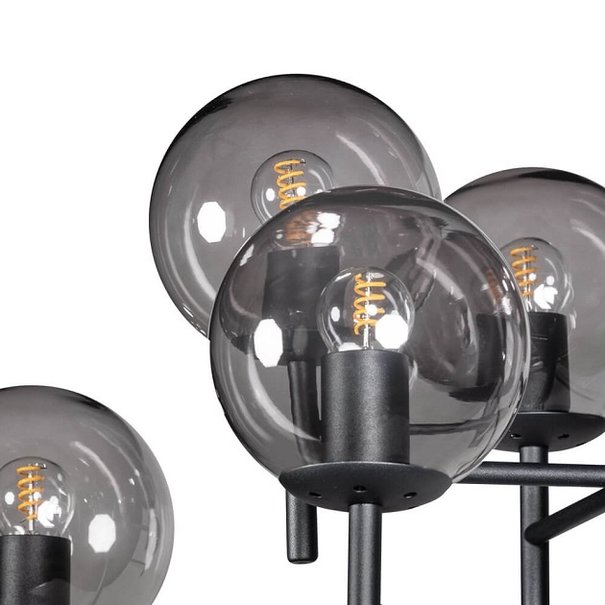 ETH Modern - Hanglamp - 8 lichts - Zwart - Smoke glas - Davina
