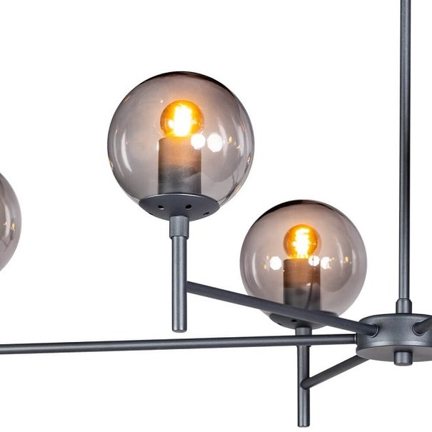 ETH Modern - Hanglamp - 6 lichts - Zwart - Smoke glas - Davina