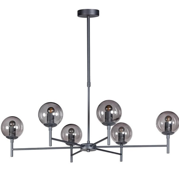 ETH Modern - Hanglamp - 6 lichts - Zwart - Smoke glas - Davina