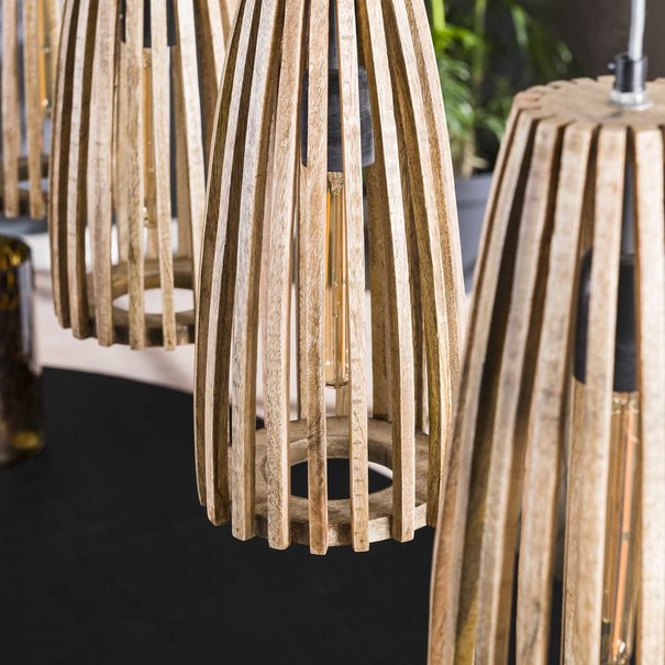 BelaLuz Landelijk - Hanglamp - 4 lichts - Mango Hout - Garnet