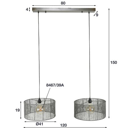 BelaLuz Industrieel hanglamp Albo 2-lichts zwart nikkel