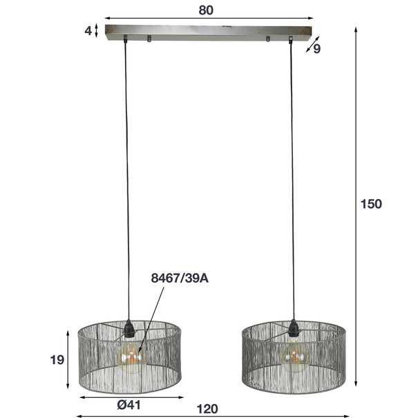 BelaLuz Industrieel - Hanglamp - 2 lichts -  Zwart Nikkel - Albo