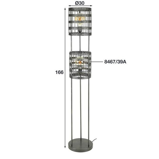 BelaLuz Industriële - Vloerlamp - 2 lichts - Zwart Nikkel - Fero