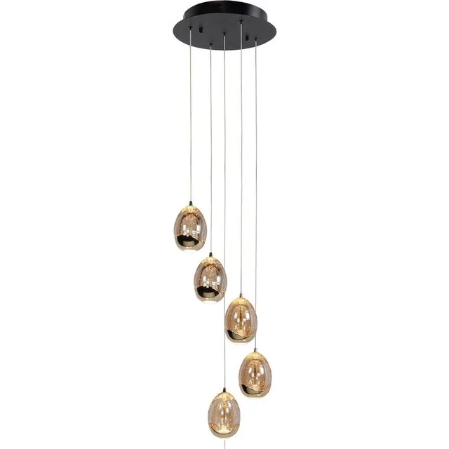 Hanglamp Golden Egg 5-lichts getrapt goud