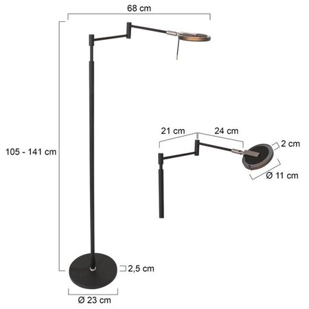 Steinhauer Modern vloerlamp Turound 1-lichts zwart met smoke glas