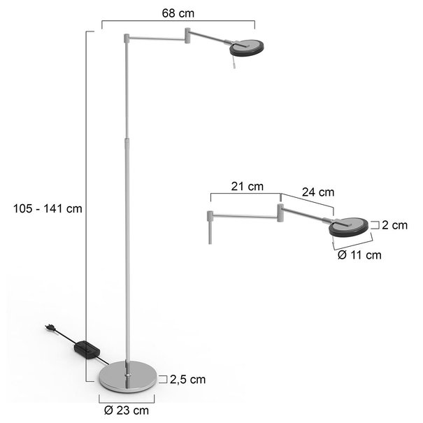Steinhauer Modern - Vloerlamp - 1 lichts - Staal -  Smoke - Turound