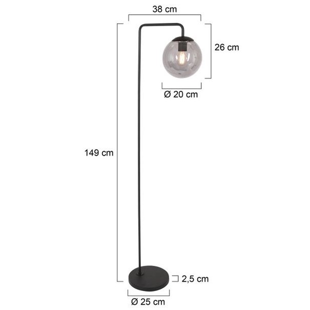 Steinhauer Modern - Vloerlamp - 1 Lichts - Zwart - Smoke - Bollique