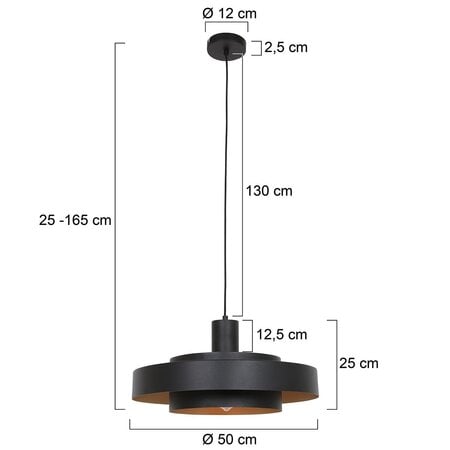 Anne Lighting Retro hanglamp Flinter dubbel 1-lichts zwart goud