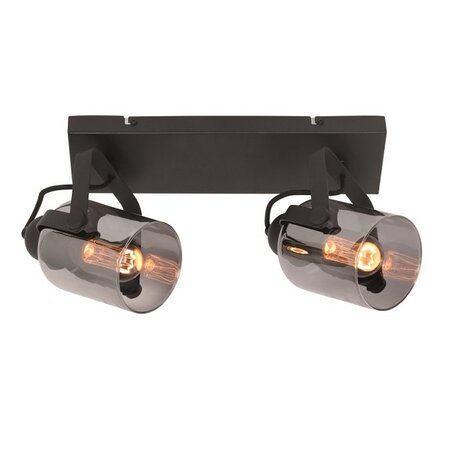 Freelight Moderne opbouwspot Fumoso 2-lichts zwart met smoke glas