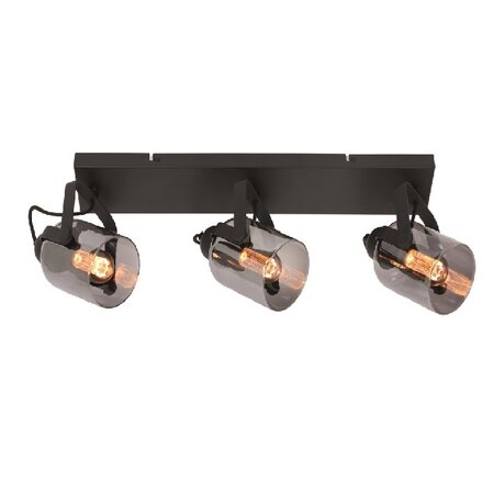 Freelight Moderne opbouwspot Fumoso 3-lichts zwart met smoke glas