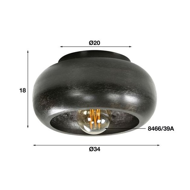 BelaLuz Industriële - Plafondlamp - Zwart Nikkel - 34 cm - Zenzi
