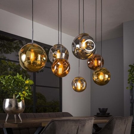 BelaLuz Design Modern hanglamp Mira 7-lichts oud zilver met gekleurde glazen