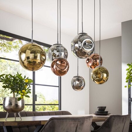 BelaLuz Design Modern hanglamp Mira 7-lichts oud zilver met gekleurde glazen