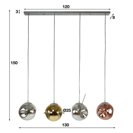 BelaLuz Design Modern hanglamp Mira 4-lichts oud zilver met gekleurde glazen