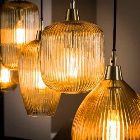 BelaLuz Hanglamp Clasi 5-lichts goud met amber glas