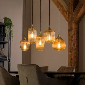 BelaLuz Hanglamp Clasi 5-lichts goud met amber glas