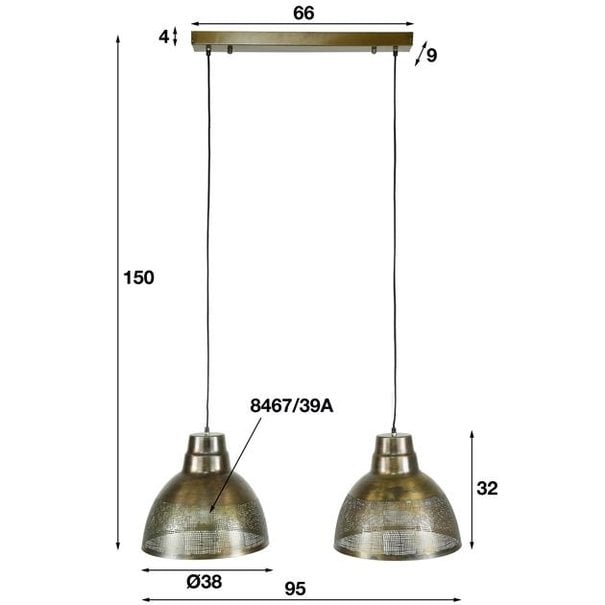 BelaLuz Industriële - Hanglamp - 2 Lichts - Brons Antiek - Toro