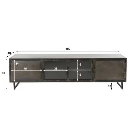BelaLuz Moderne Industriële TV meubel Ferro 180 cm gun metal